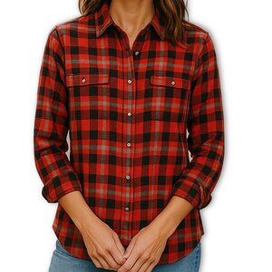 Woolrich Flannel Shirt Red Plaid Medium Petite PM
